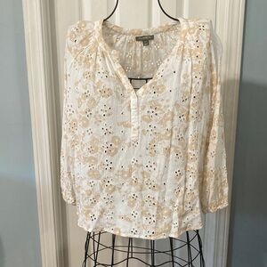 Floral Embroidered Women's Top - Cream